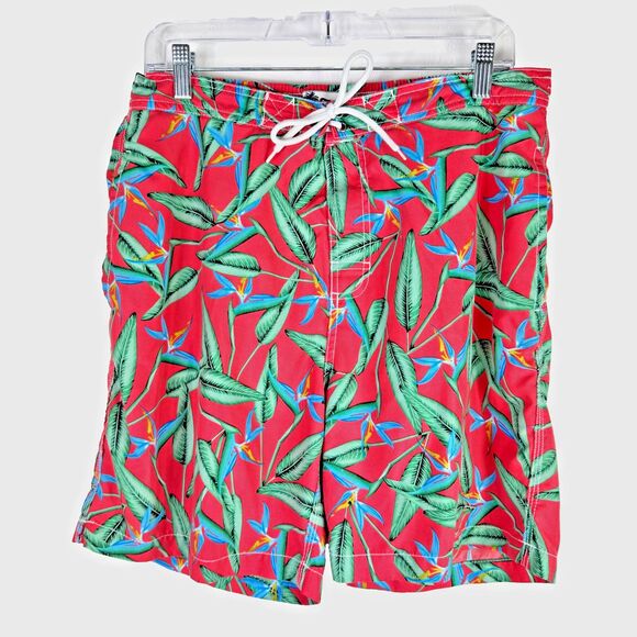 Trunks Surf & Swim Co. Men's Swim Trunks Size L Coral/Orange Floral Leaf Print - Picture 1 of 4